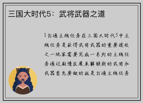 三国大时代5：武将武器之道