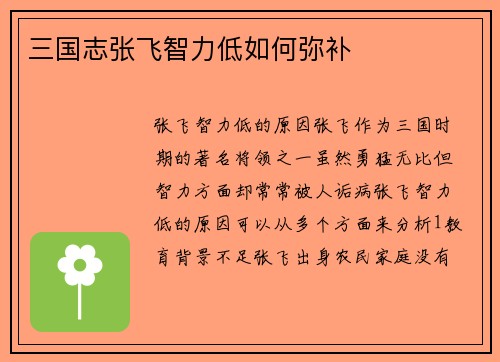 三国志张飞智力低如何弥补